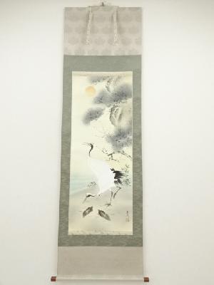 内海宗久筆　松竹梅鶴亀　肉筆絹本掛軸（共箱）